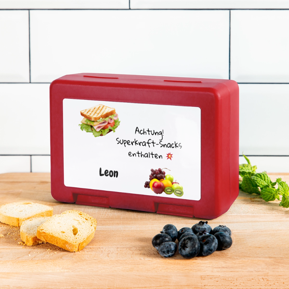 Personalisierte Kinder-Brotdose mit Wunschnamen - red