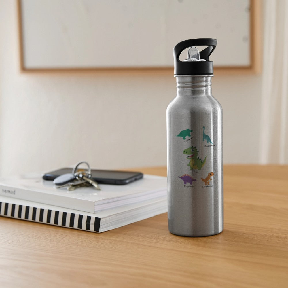 Kinder Trinkflasche mit Dinosaurier Motiv aus Edelstahl 600 ml Frontansicht