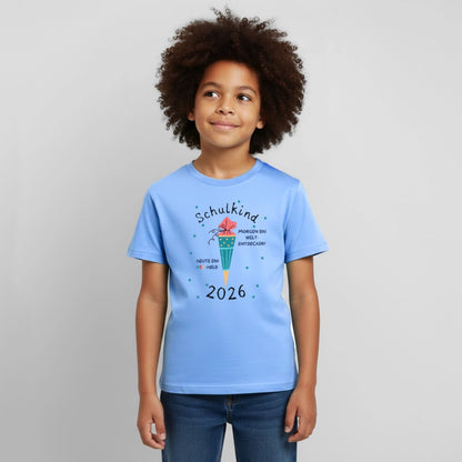 Einschulung 2026 Kinder T-Shirt ABC Held Weltentdecker Vorderseite