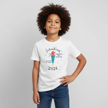Einschulung 2026 Kinder T-Shirt ABC Held Weltentdecker Vorderseite