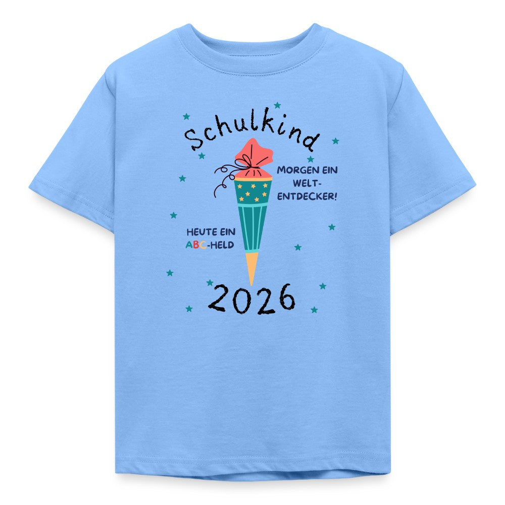 Einschulung 2026 Kinder T-Shirt ABC Held Weltentdecker Vorderseite