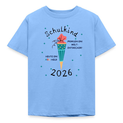 Einschulung 2026 Kinder T-Shirt ABC Held Weltentdecker Vorderseite