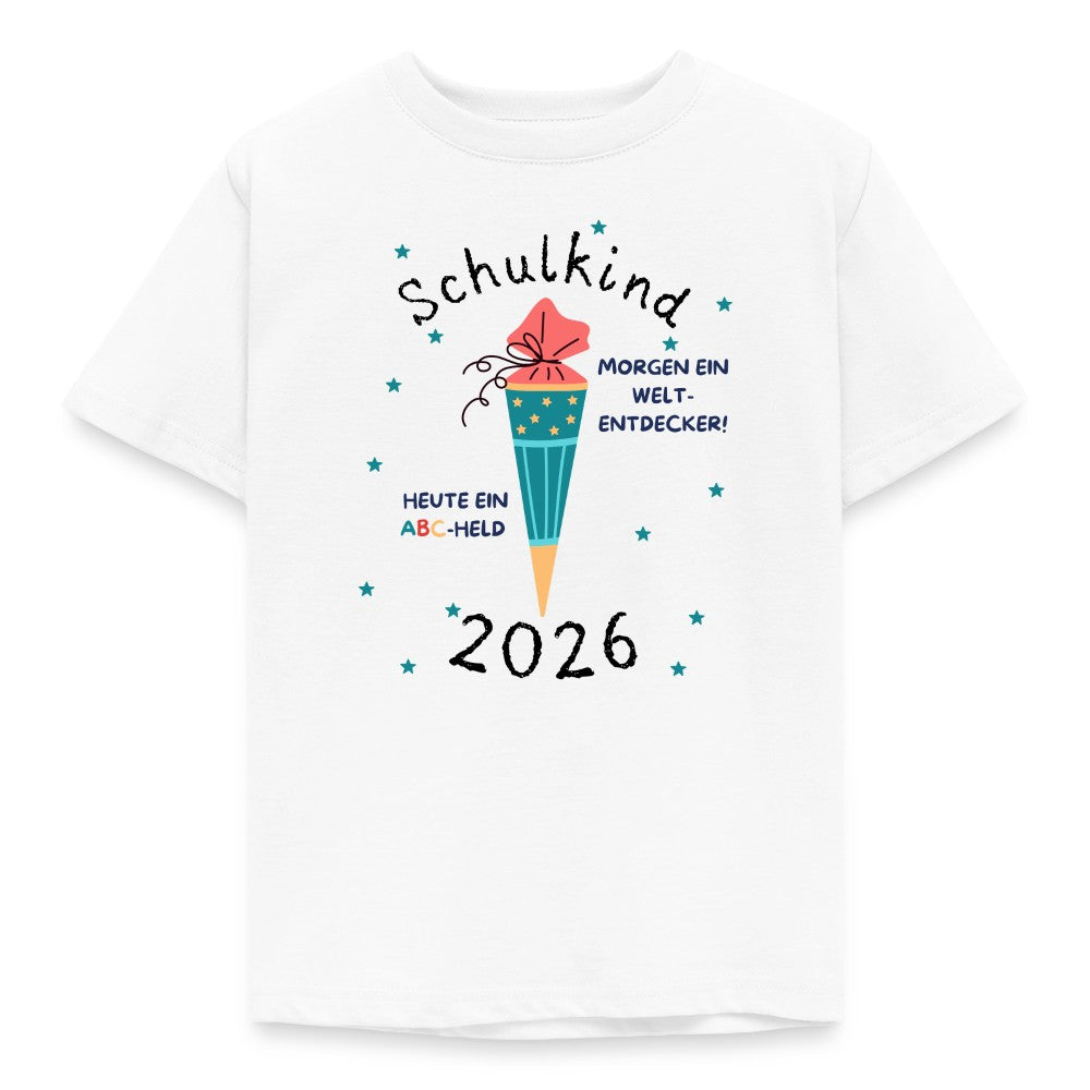 Einschulung 2026 Kinder T-Shirt ABC Held Weltentdecker Vorderseite