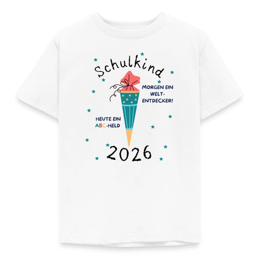 Einschulung 2026 Kinder T-Shirt ABC Held Weltentdecker Vorderseite