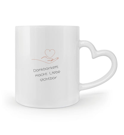 Keramiktasse mit dem Spruch „Dankbarkeit macht Liebe sichtbar“ als Geschenkidee