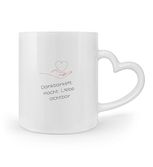 Keramiktasse mit dem Spruch „Dankbarkeit macht Liebe sichtbar“ als Geschenkidee