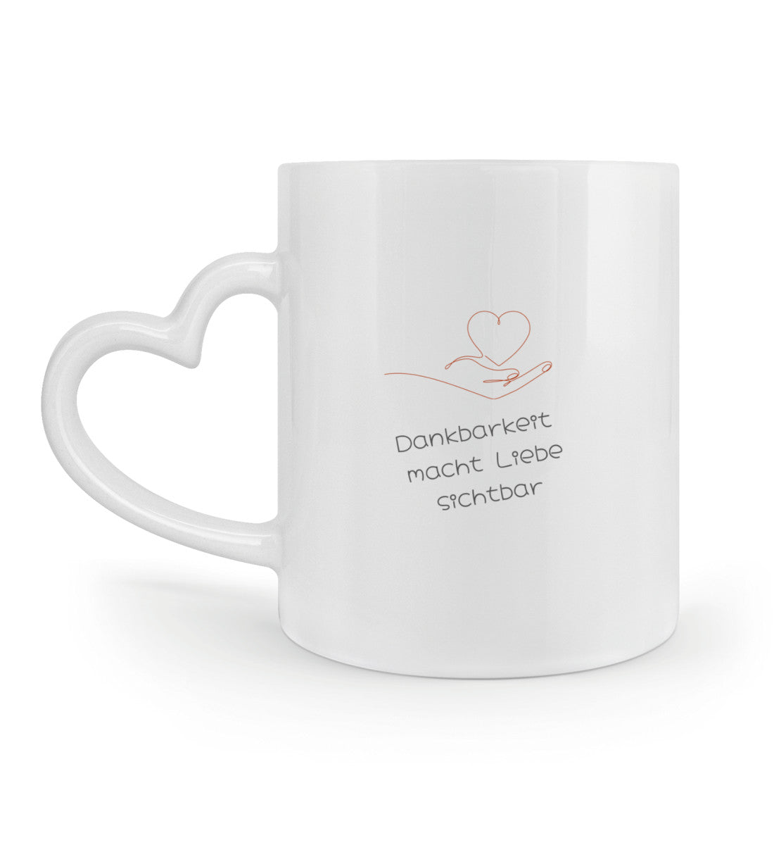 Keramiktasse mit dem Spruch „Dankbarkeit macht Liebe sichtbar“ als Geschenkidee