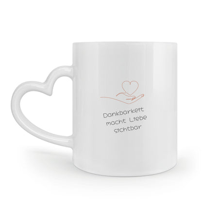 Keramiktasse mit dem Spruch „Dankbarkeit macht Liebe sichtbar“ als Geschenkidee