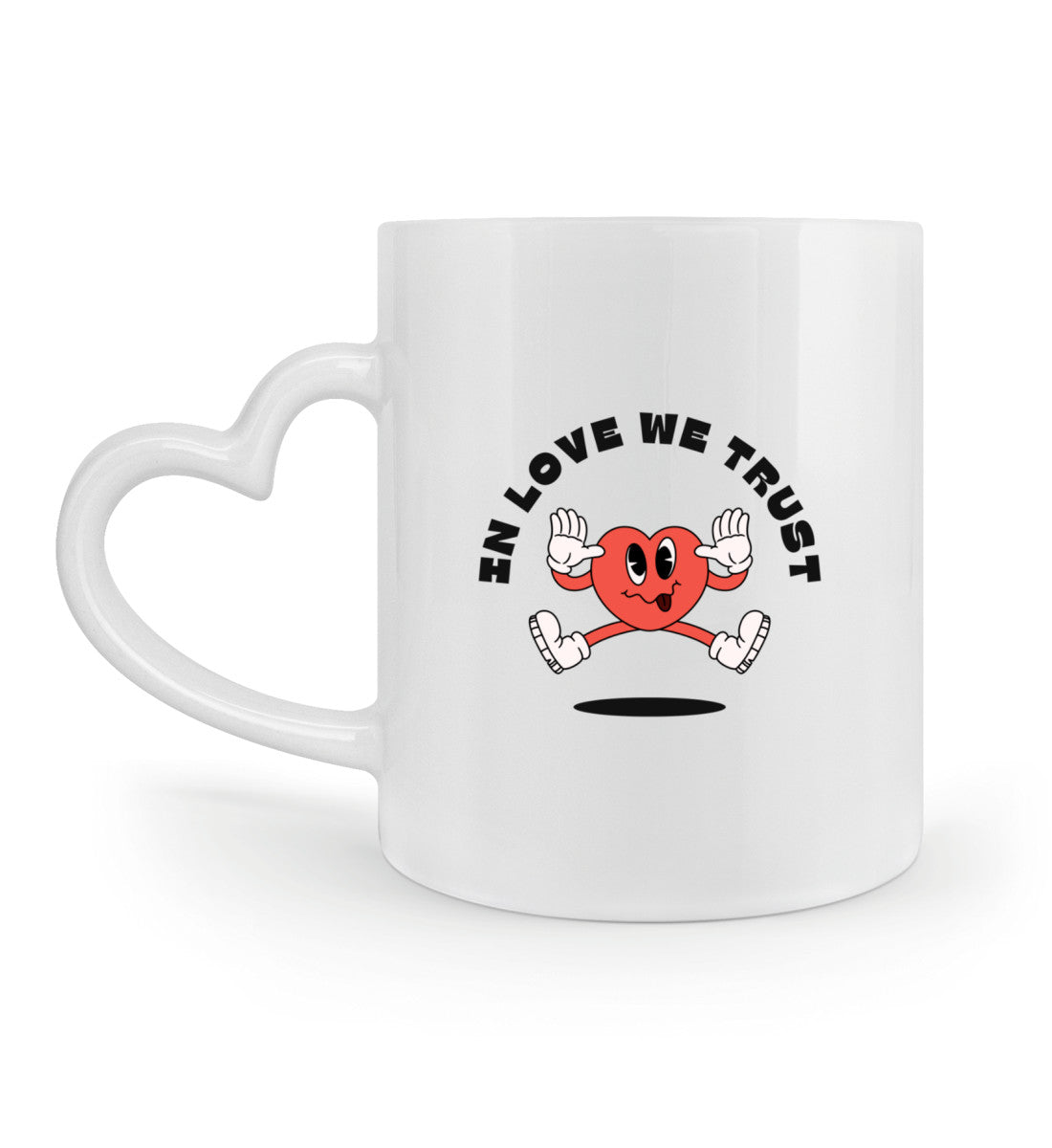 Romantische Herzhenkel Tasse „IN LOVE WE TRUST“ als Geschenkidee