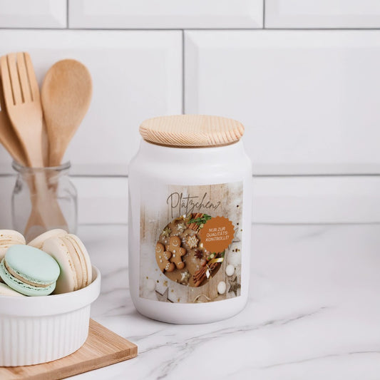Keksdose mit Spruch „Plätzchen? Nur zur Qualitätskontrolle!“ – lustiges Design