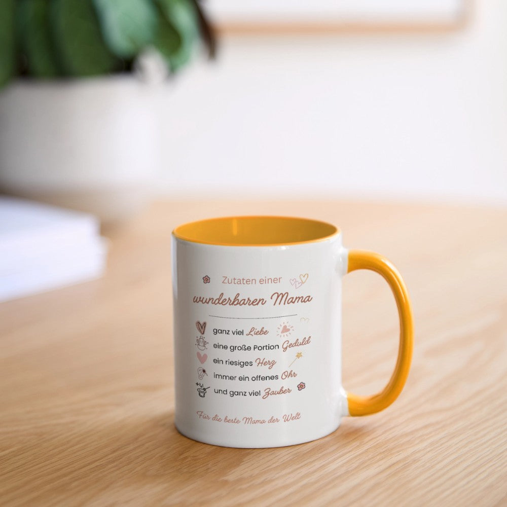 Mama trinkt Kaffee aus Tasse Zutaten einer wunderbaren Mama