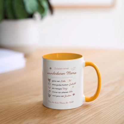 Mama trinkt Kaffee aus Tasse Zutaten einer wunderbaren Mama