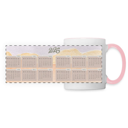 Panorama Tasse mit rundum bedrucktem Kalender 2026 aus Keramik