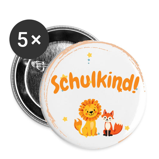 Schulkind Button 32 mm Einschulung Anstecker 5er Set aus Metall mit Sicherheitsnadel