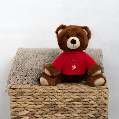 Teddy Bär liebevoll verpackt als Geschenk zur Geburt oder Taufe - rot