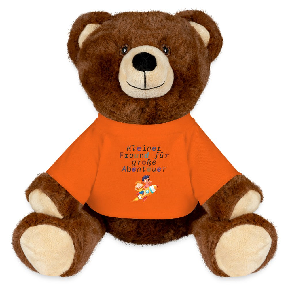 Teddy Bär als Kuscheltier in Seitenansicht im Kinderzimmer