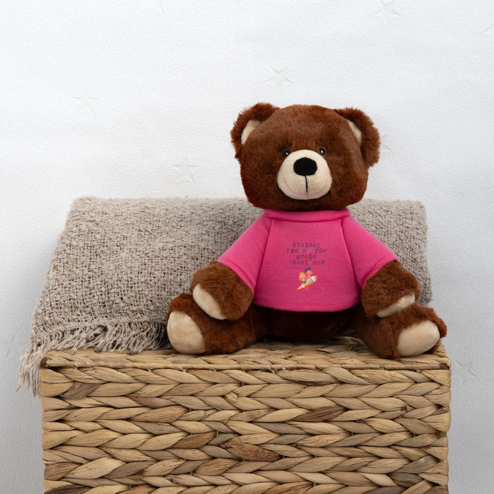 Detailaufnahme vom weichen Plüschstoff des Teddy Bären - Fuchsia