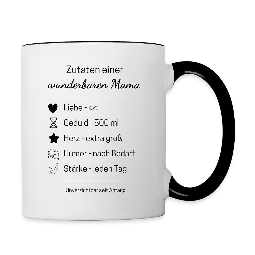 Zutaten einer wunderbaren Mama Tasse mit liebevollem Schriftzug
